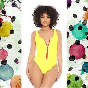 Yellow and red one piece swimsuit ( Bay-watch! )